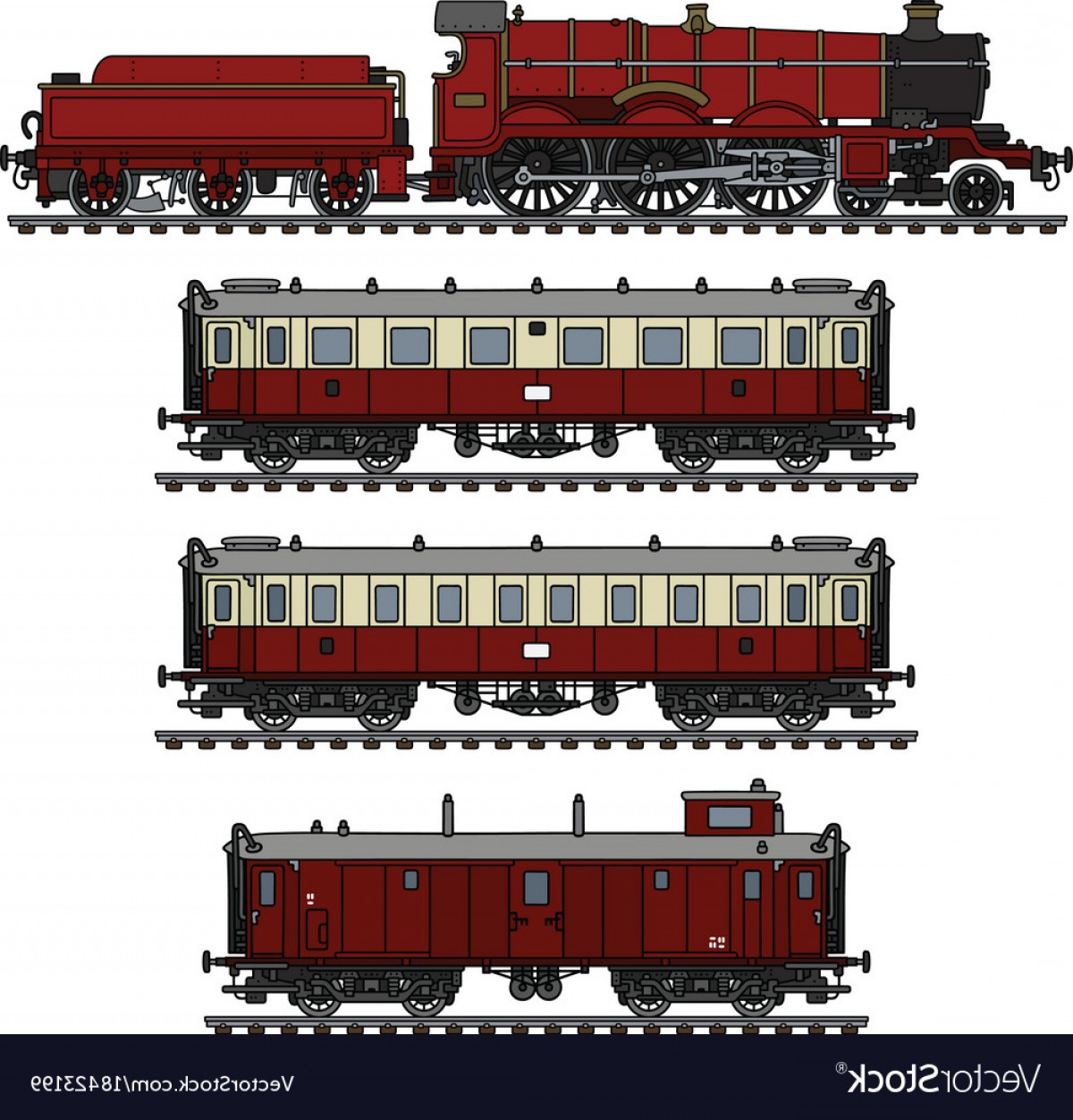 1200x1252 Vintage Red Passenger Steam Train Vector Soidergi