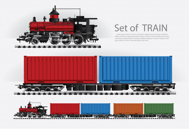 626x430 Cargo Train On A Rail Road Illustration Vector Premium Download
