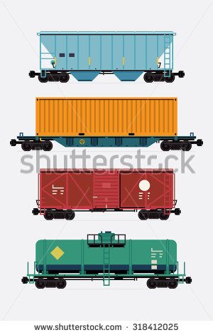 300x470 Cool Flat Design Freight Train Cargo Cars Container, Tank, Hopper