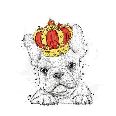 400x400 Cute Puppy Wearing A Crown French Bulldog Vector Illustration