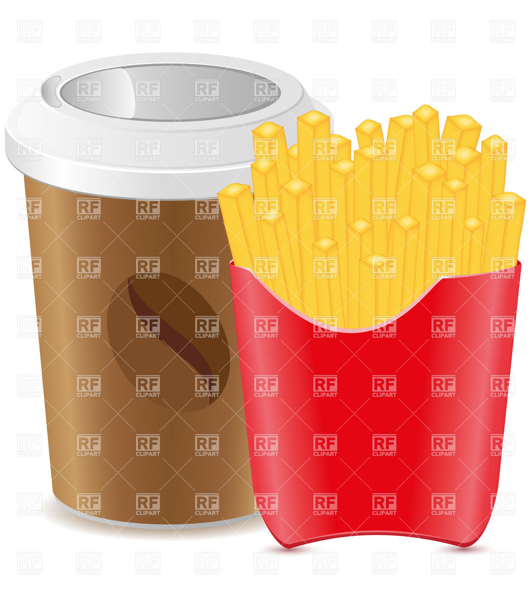 1076x1200 Paper Cup With Coffee And French Fries Vector Image Of Food