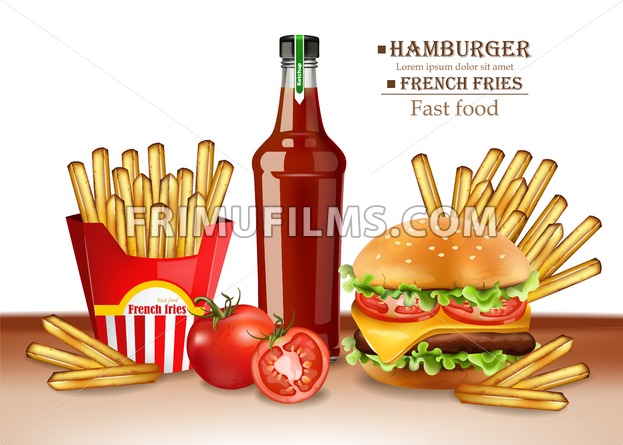 623x445 Fast Food Menu Burger And French Fries Vector Realistic