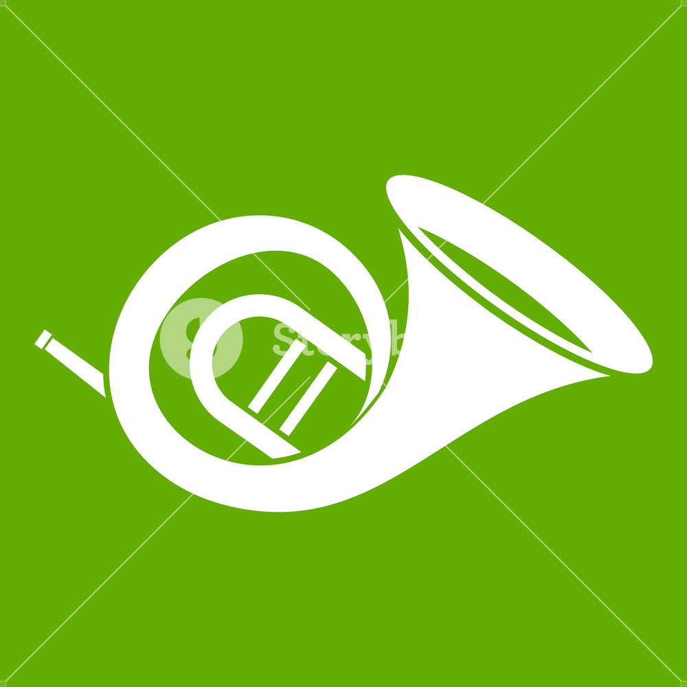 1000x1000 French Horn Icon White Isolated On Green Background Vector