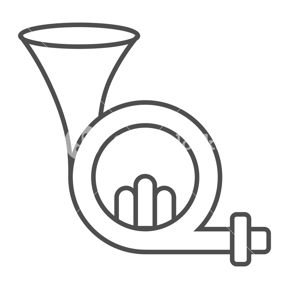 1000x1000 French Horn Thin Line Icon, Musical And Instrument, Aerophone Sign