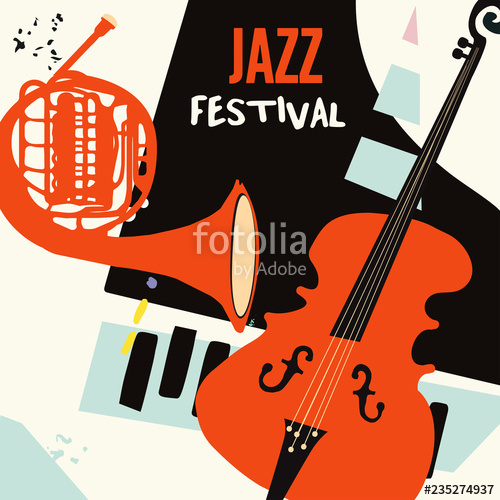 500x500 Jazz Music Festival Poster With Piano, French Horn And Violoncello