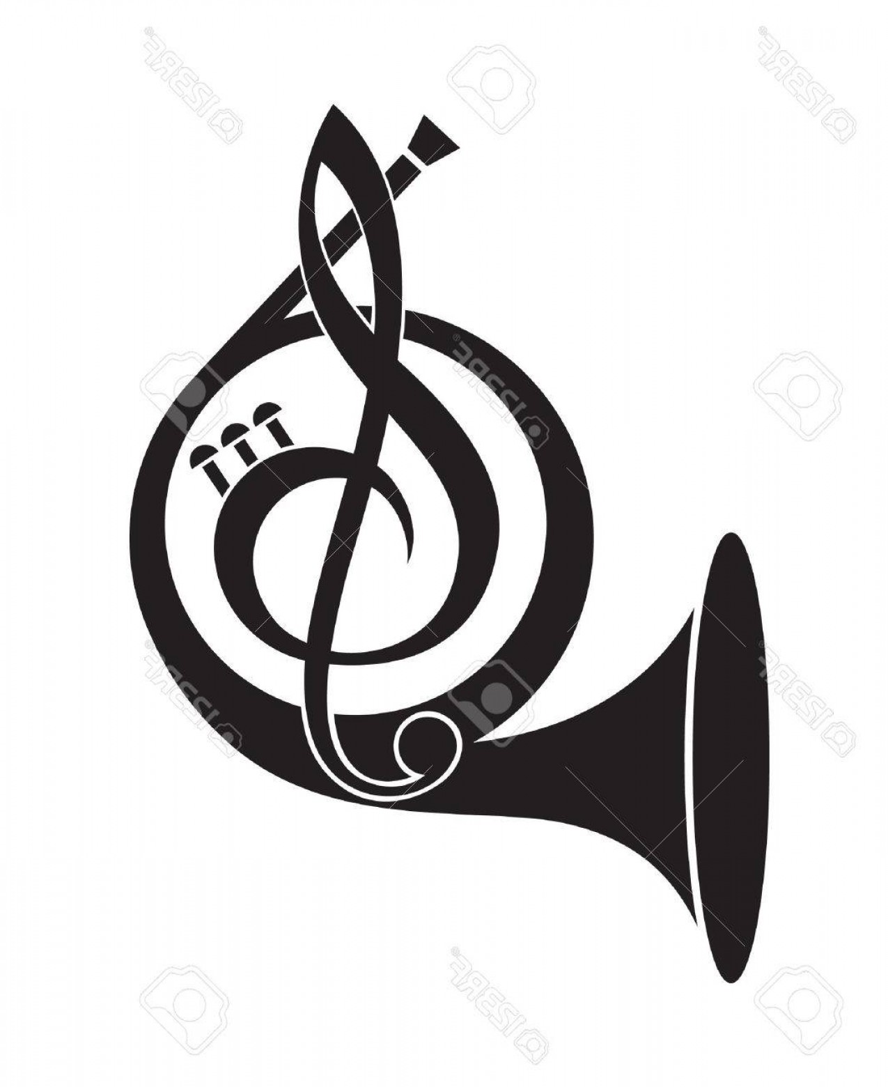 1275x1560 Photostock Vector Monochrome Icon Of French Horn And Treble Clef