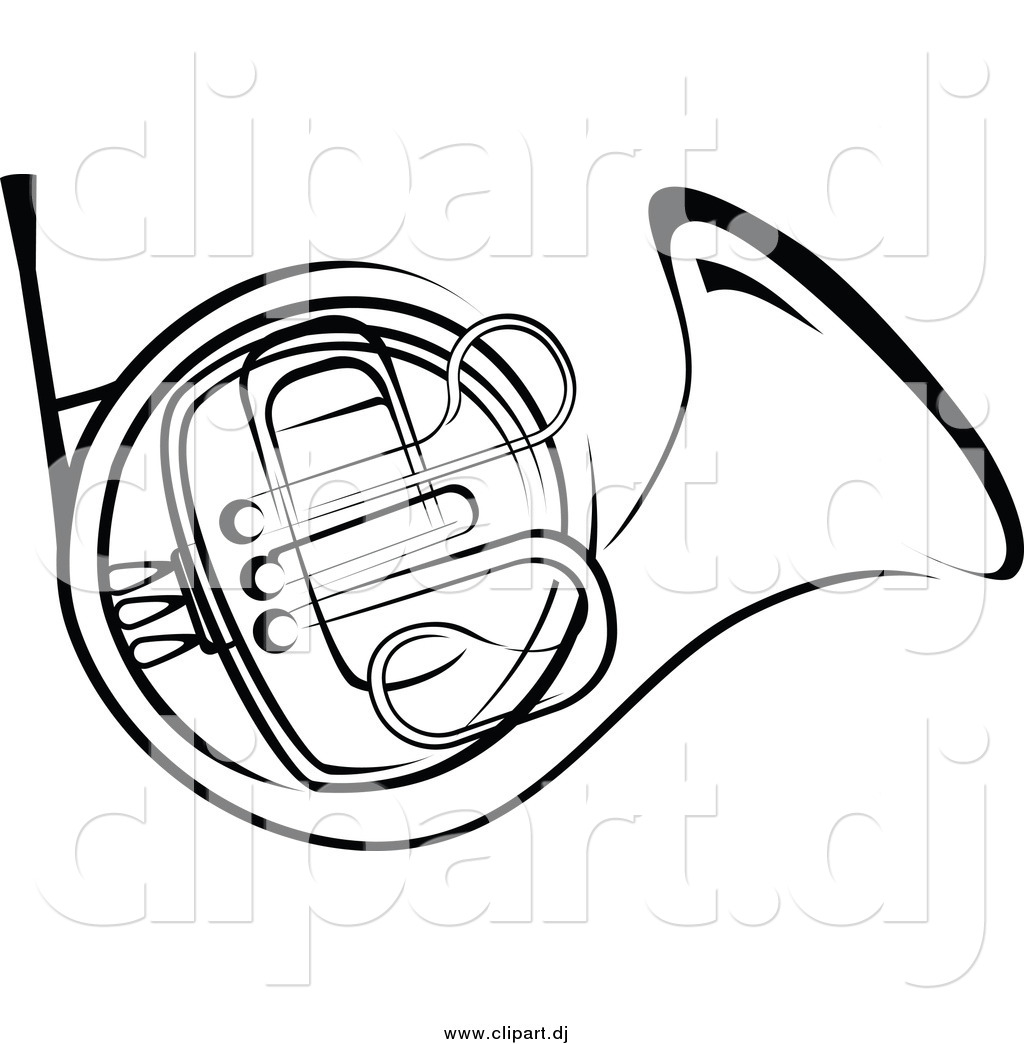 1024x1044 Vector Clipart Of A Black And White French Horn