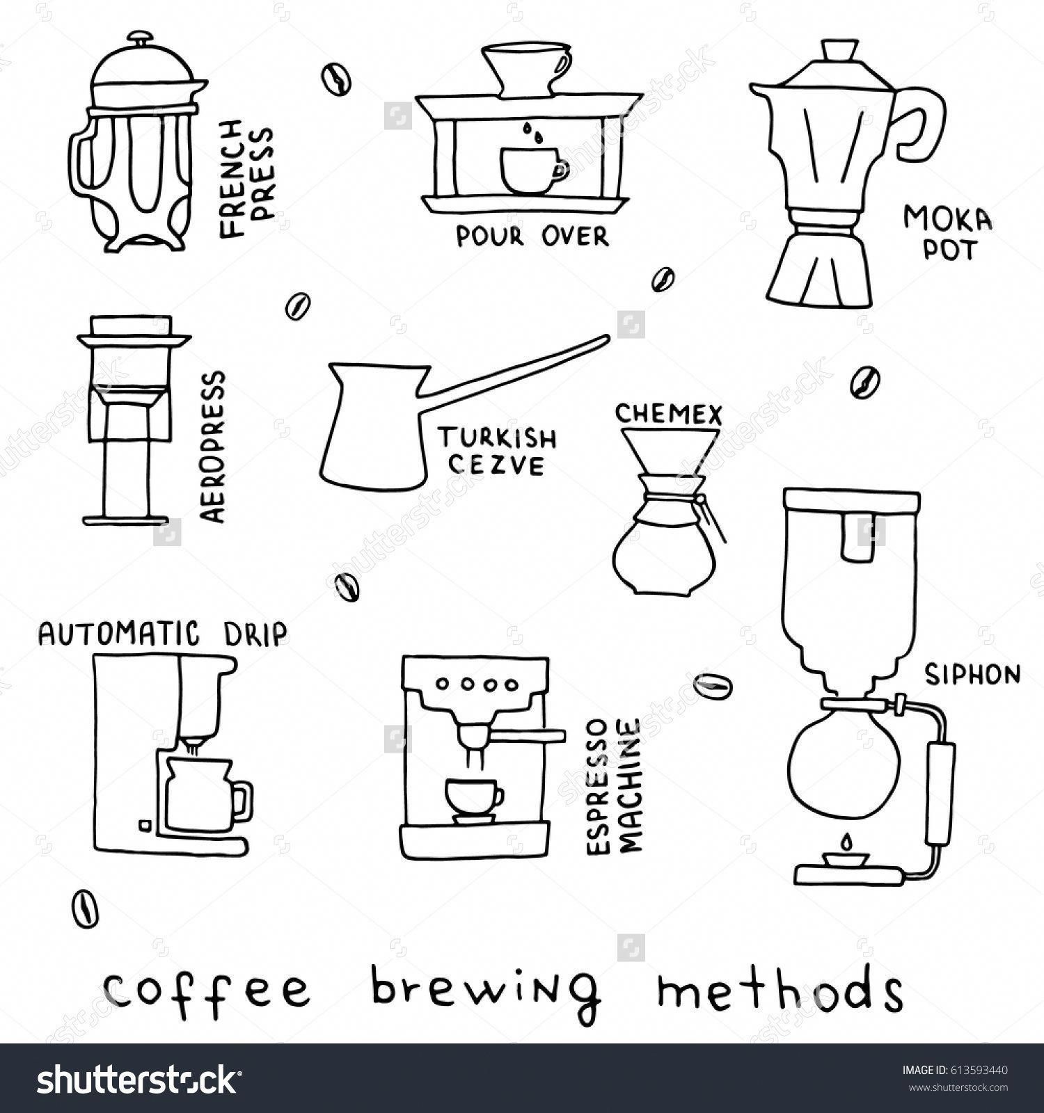 Hand Drawn Vector Illustration Of Coffee Brewing Methods French 1500x1600 Hand Drawn Vector Illustration Of Coffee Brewing Methods French