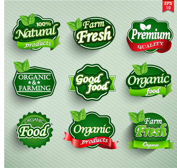 600x570 Green Farm Fresh With Orgenic Food Labels Vector Free Download