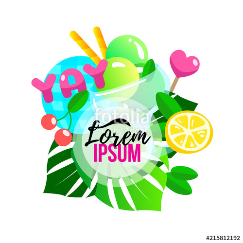 500x500 Colorful Tropical Banner, Fresh Vector Illustration For Menu Cafe