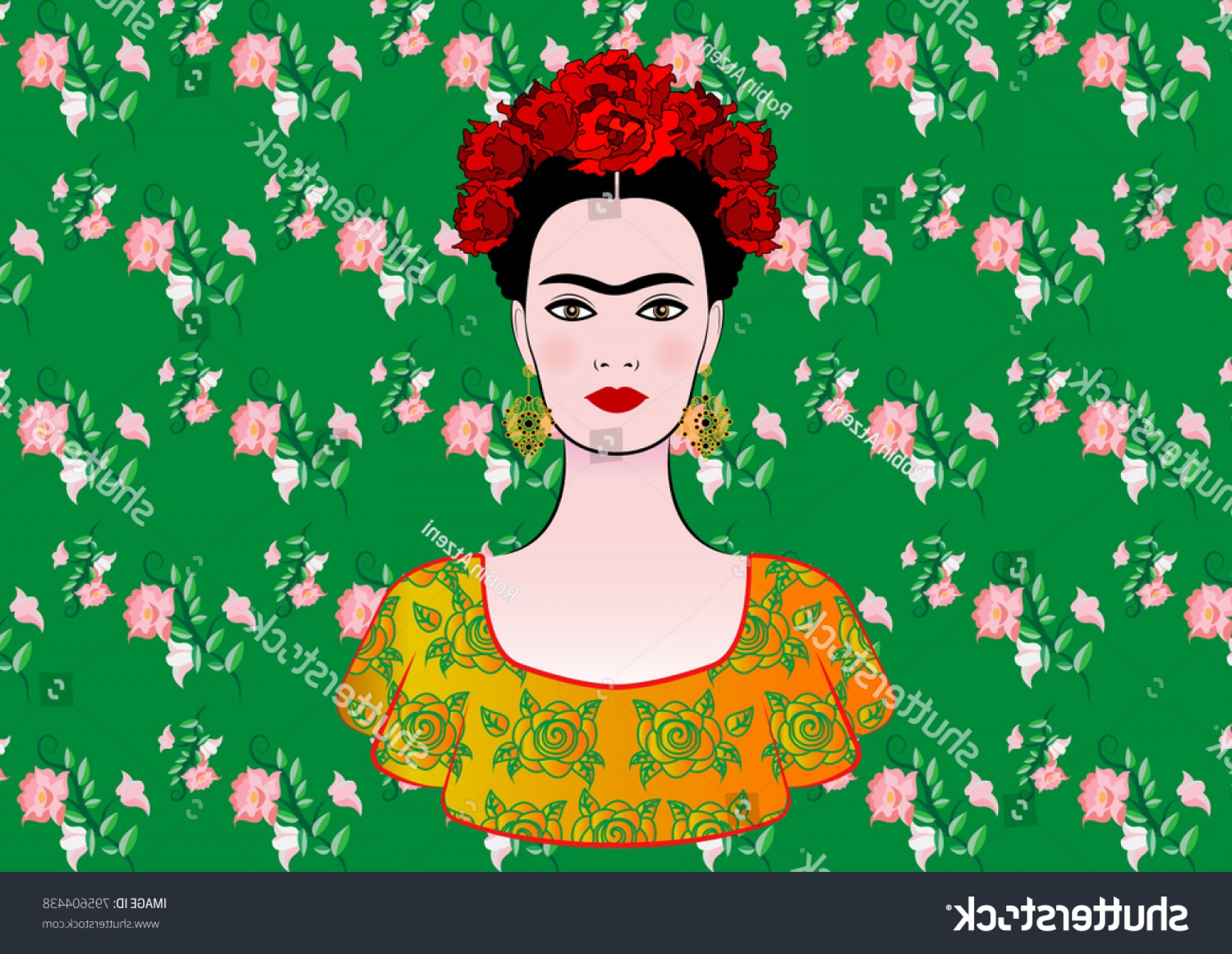 1800x1394 Frida Kahlo Vector Portrait Young Beautiful Handandbeak