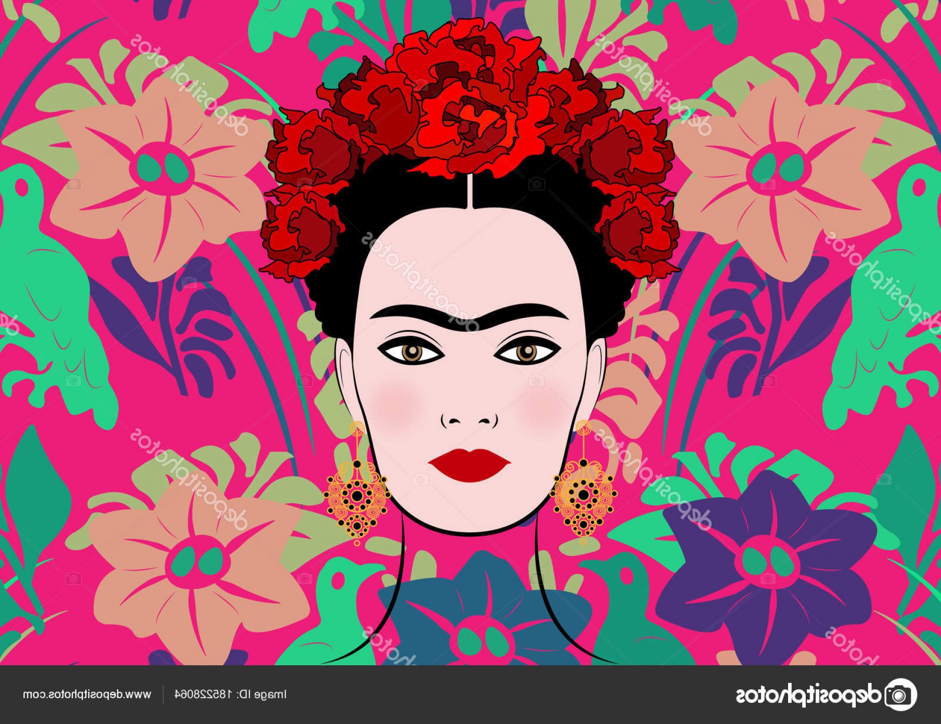 1920x1479 Stock Illustration Frida Kahlo Vector Portrait Young Handandbeak