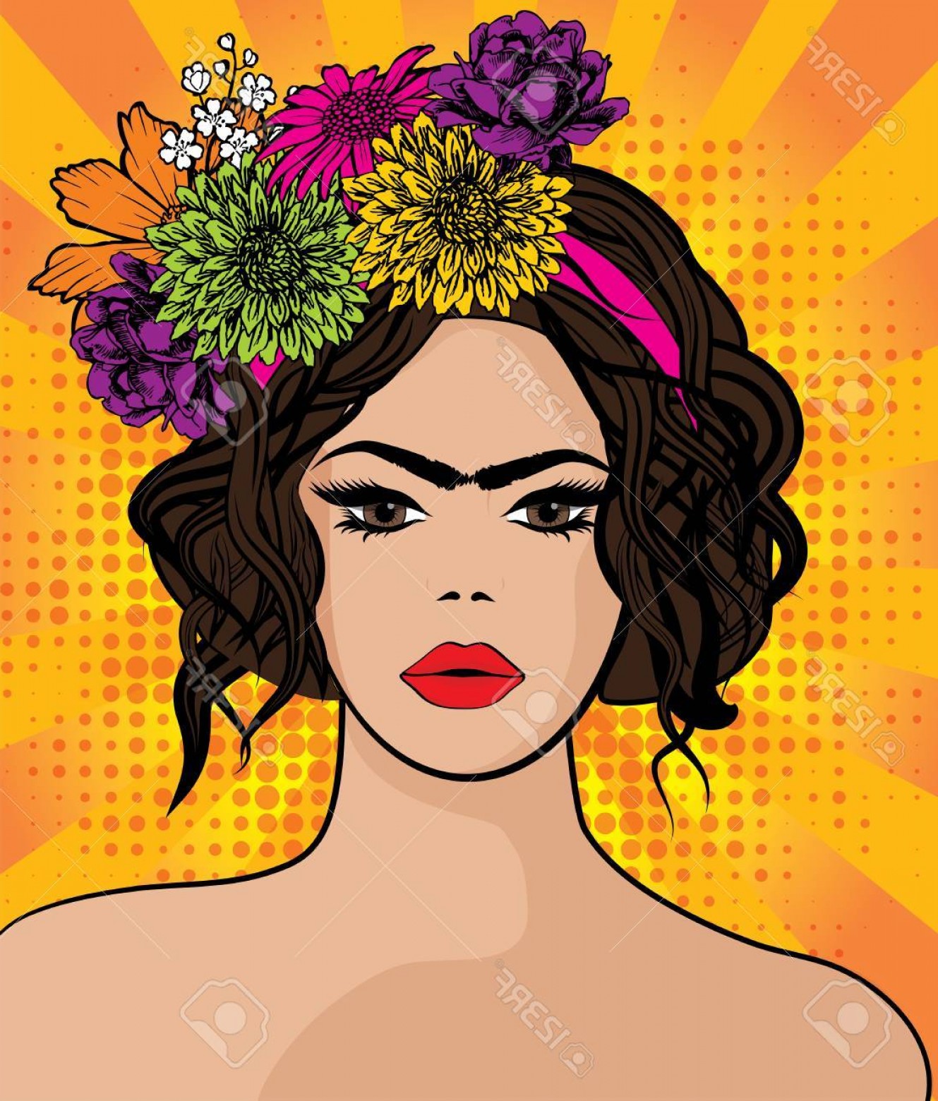 Photostock Vector Pop Art Woman Frida Kahlo Style Geekchicpro 1329x1560 Photostock Vector Pop Art Woman Frida Kahlo Style Geekchicpro