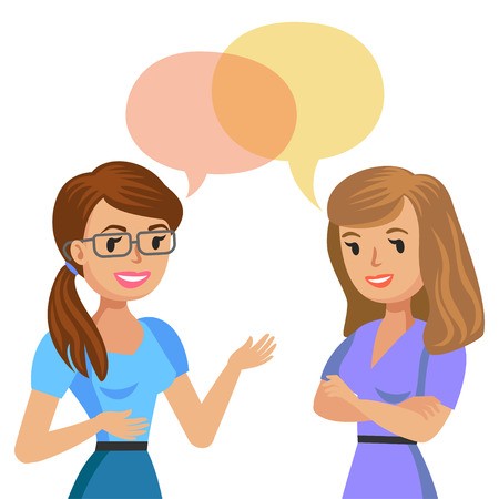 450x450 Two Young Women Talking Meeting Colleagues Or Friends Vector