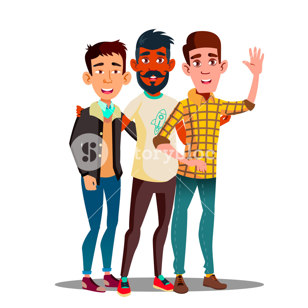 1000x1000 Brotherhood, Multiethnic Male Friends Vector Cartoon Characters
