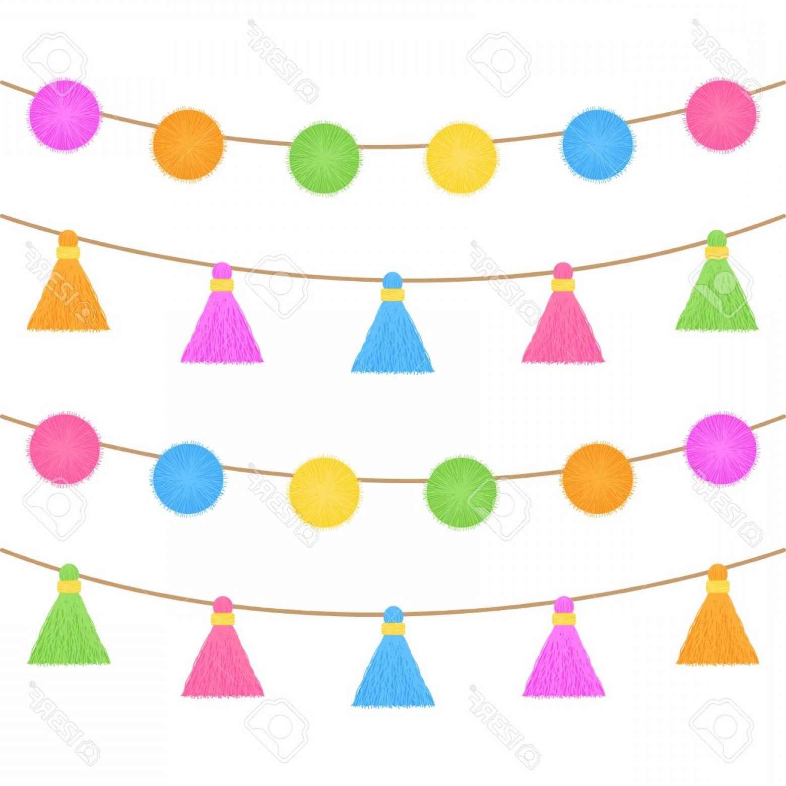 1560x1560 Photostock Vector Colorful Pom Poms And Tassels On String Fringe