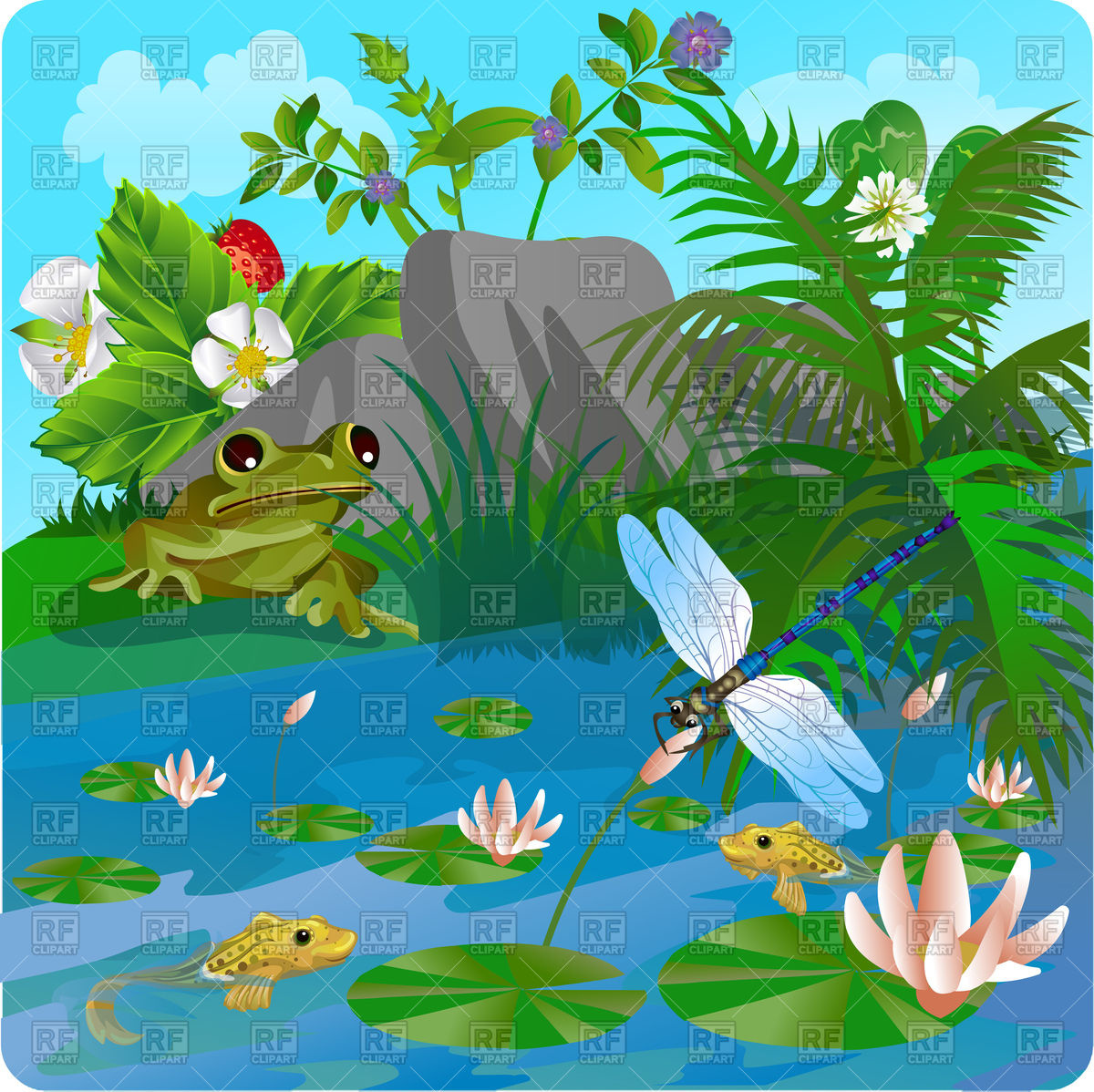 Summer Background With Insect And Frog Vector Image Of Plants 1200x1198 Summer Background With Insect And Frog Vector Image Of Plants
