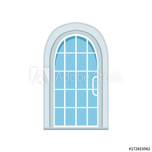 500x500 Glass Paned Arched Front Door, Closed Elegant White Door Vector