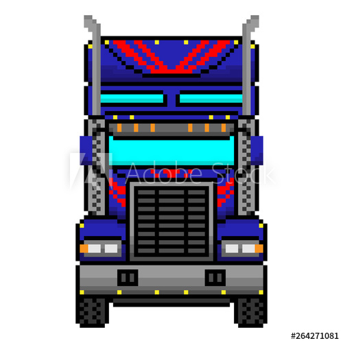 500x500 Truck Tractor Blue Pixel Truck Vector Drawing Front View