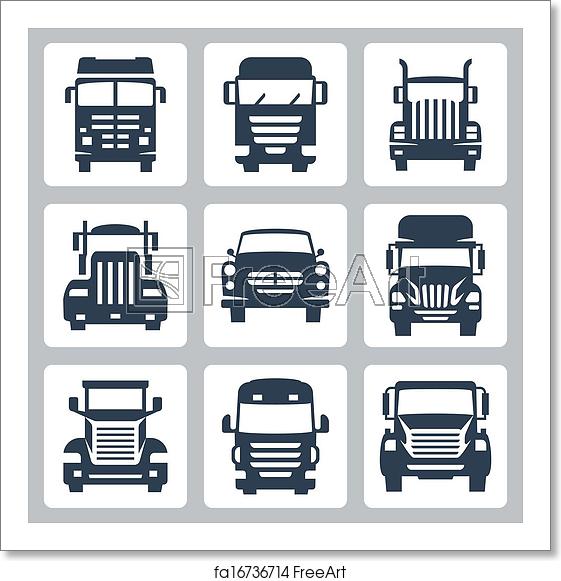 561x581 Free Art Print Of Vector Isolated Trucks Icons Set Front View