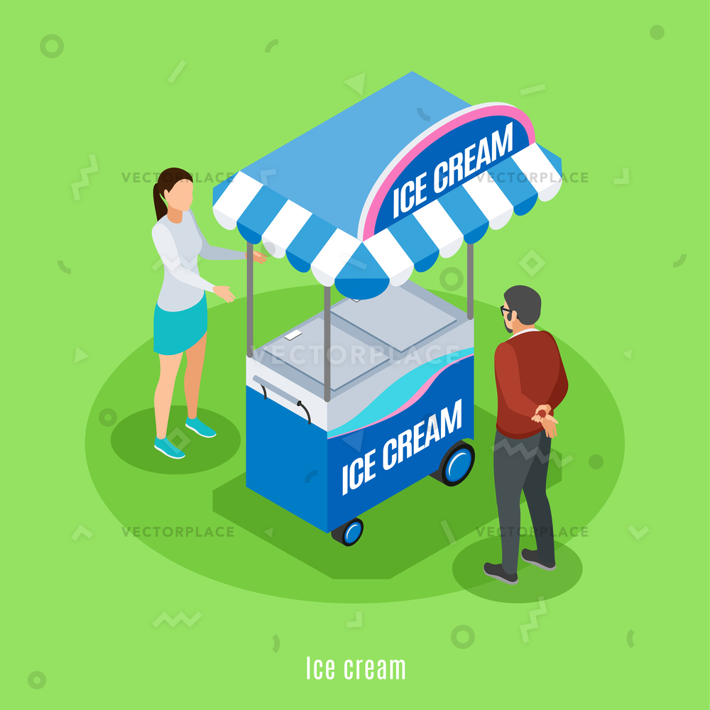 1000x1000 Ice Cream Isometric Background Seller Buyer Vector Illustration