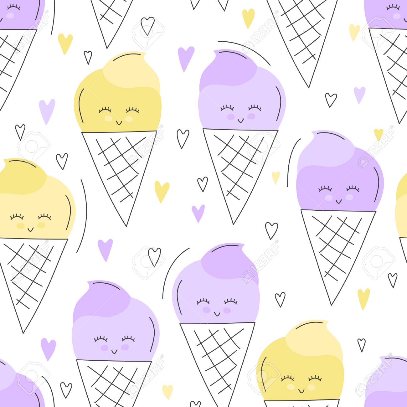1300x1300 Cute Hand Drawn Ice Cream Seamless Pattern Sweet Food Vector