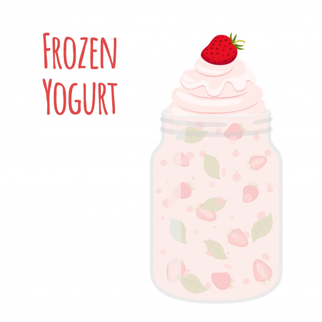 626x626 Frozen Yogurt With Strawberry In Mason Jar Vector Premium Download