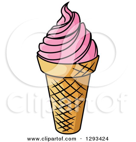 450x470 Clipart Of A Cartoon Ice Cream Cone With Strawberry Frozen Yogurt