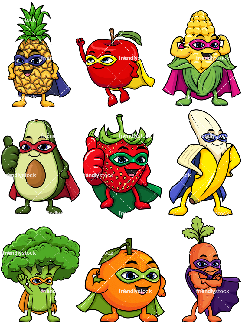 800x1067 Fruit And Vegetable Superheroes Cartoon Clipart