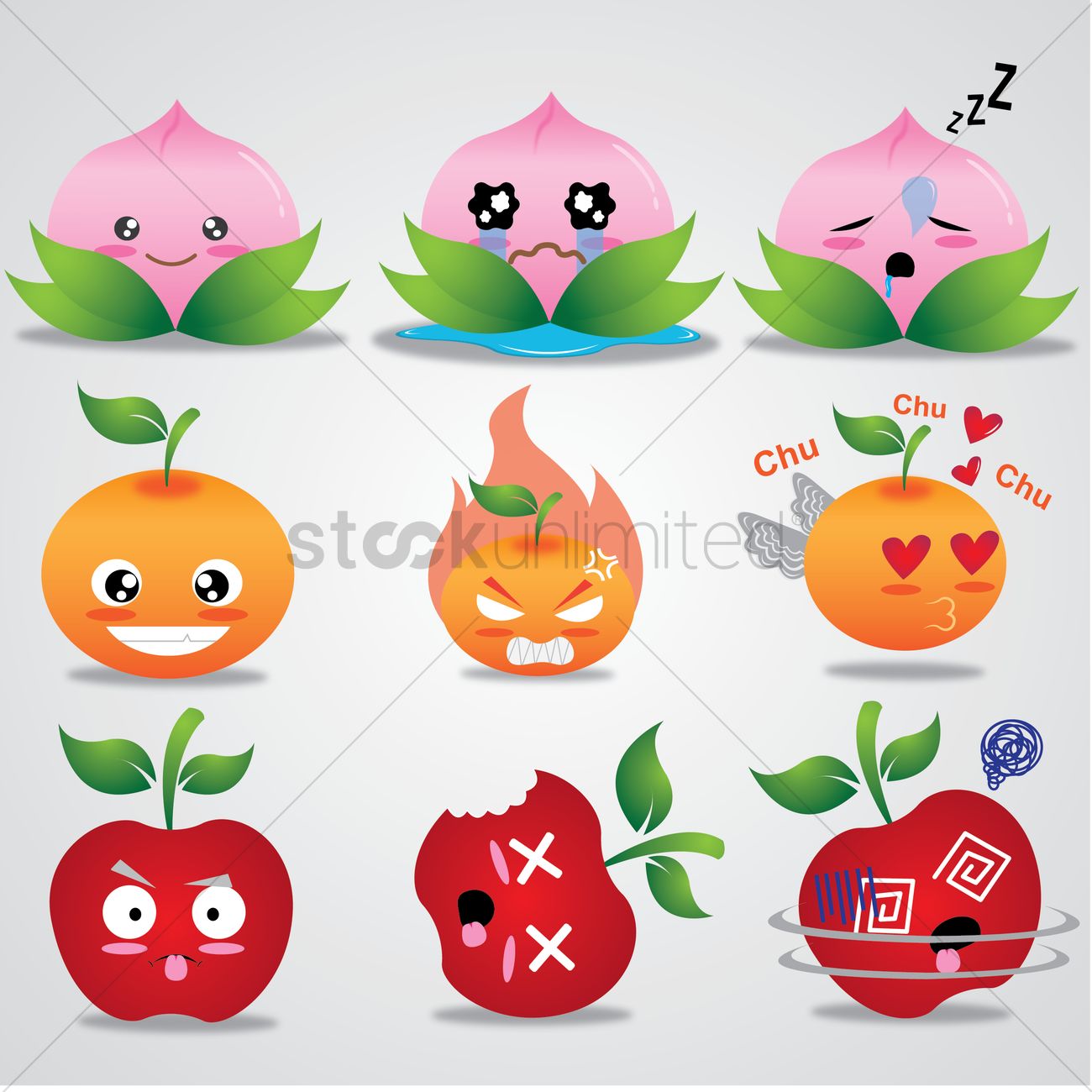 1300x1300 Fruits Cartoon With Different Expressions Vector Image