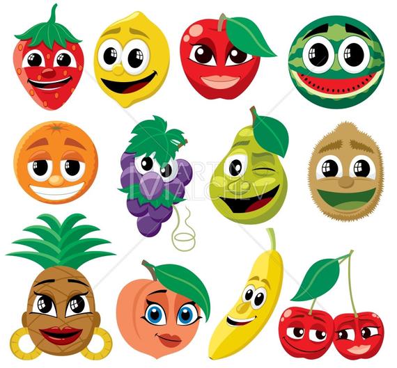 570x529 Cartoon Fruits Vector Cartoon Illustration Fruit Cartoon Etsy