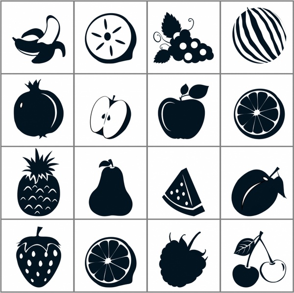 600x598 Black Fruit Icons Free Vector In Adobe Illustrator