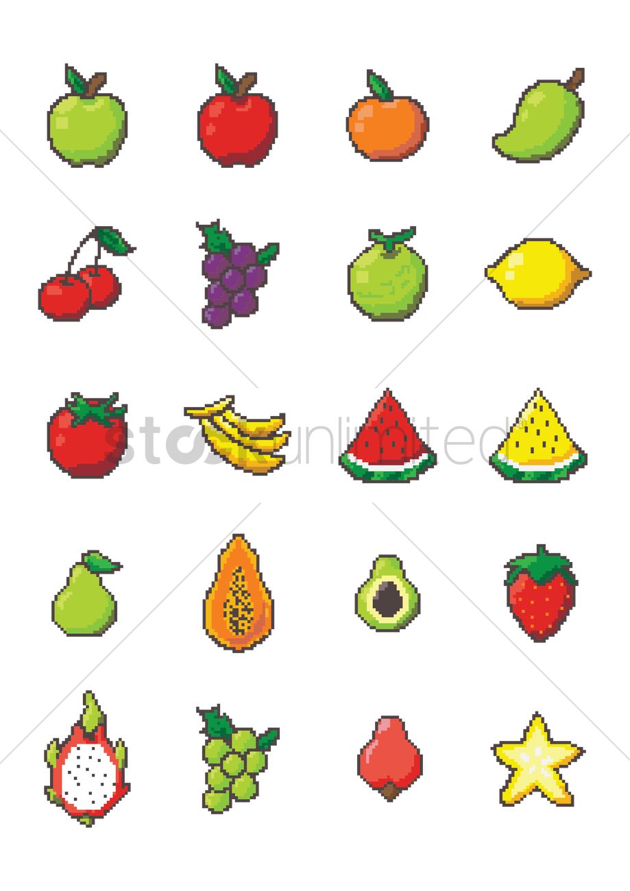 919x1300 Set Of Pixel Art Fruit Icons Vector Image