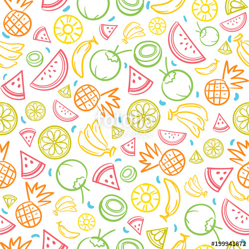 Colorful Sketch Mixed Tropical Fruits Seamless Summer Pattern 500x500 Colorful Sketch Mixed Tropical Fruits Seamless Summer Pattern