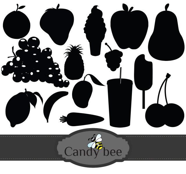 640x600 Fruits Silhouette Clip Artdigital Fruit Clipart, Instant