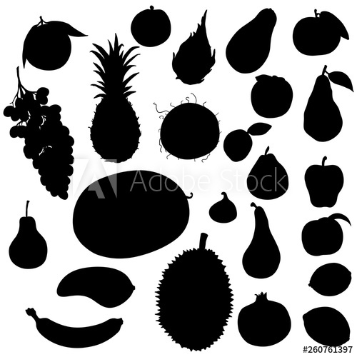 500x500 Vector Set Of Fruits Silhouettes