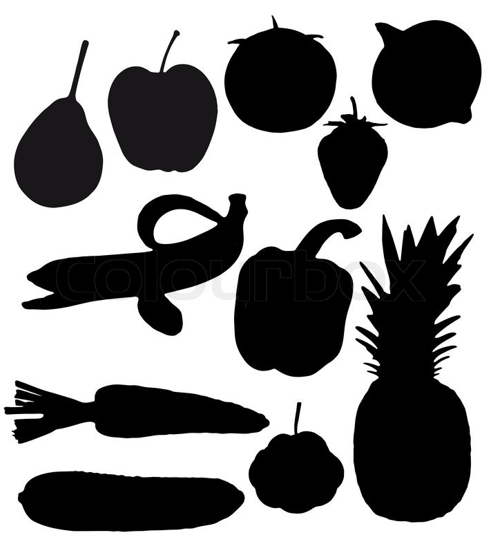 711x800 Fruits And Vegetables Are Black Silhouettes Vector Illustration Isolated