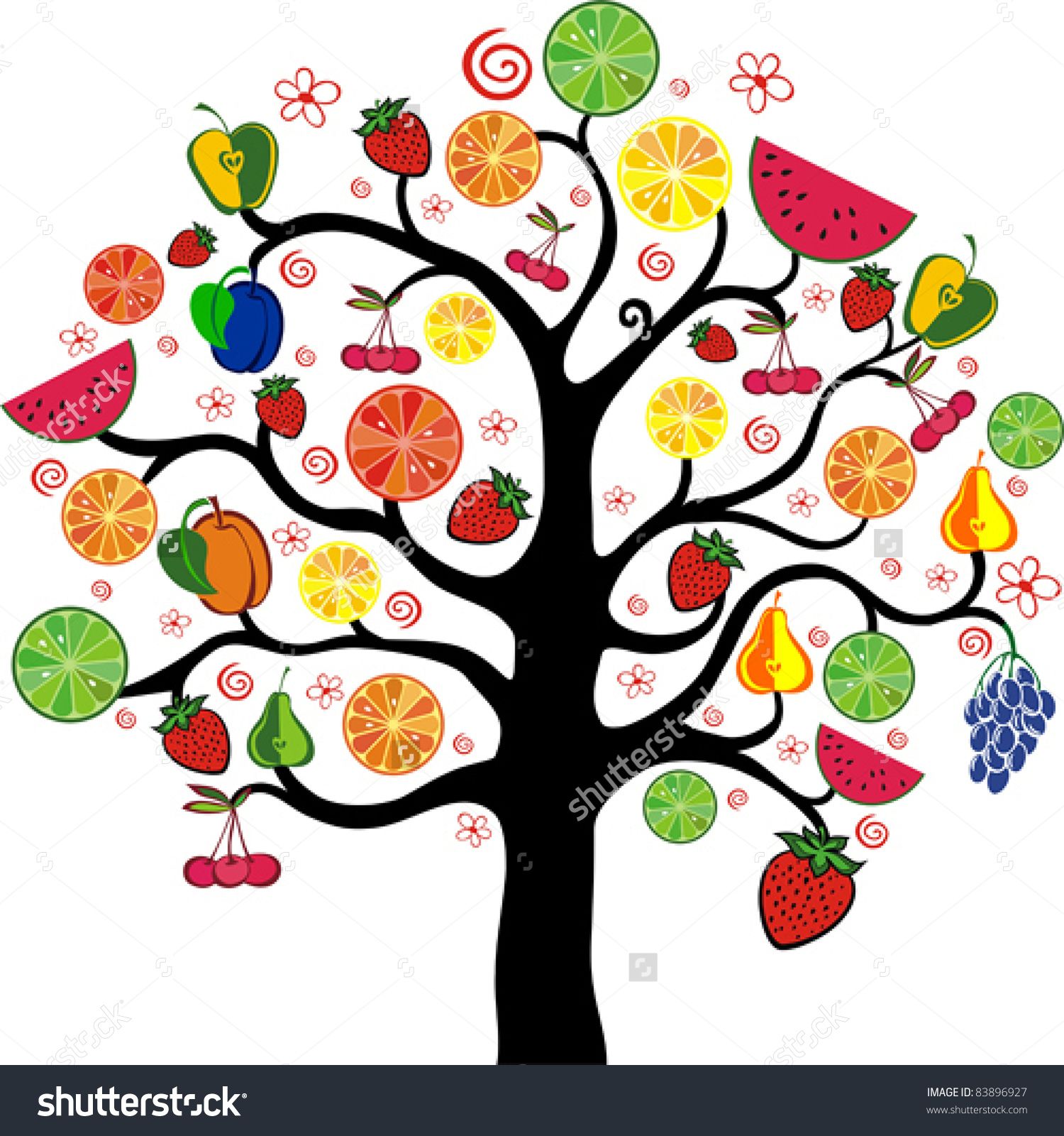 Mixed Fruits Tree Isolated On White Background Vector 1500x1600 Mixed Fruits Tree Isolated On White Background Vector