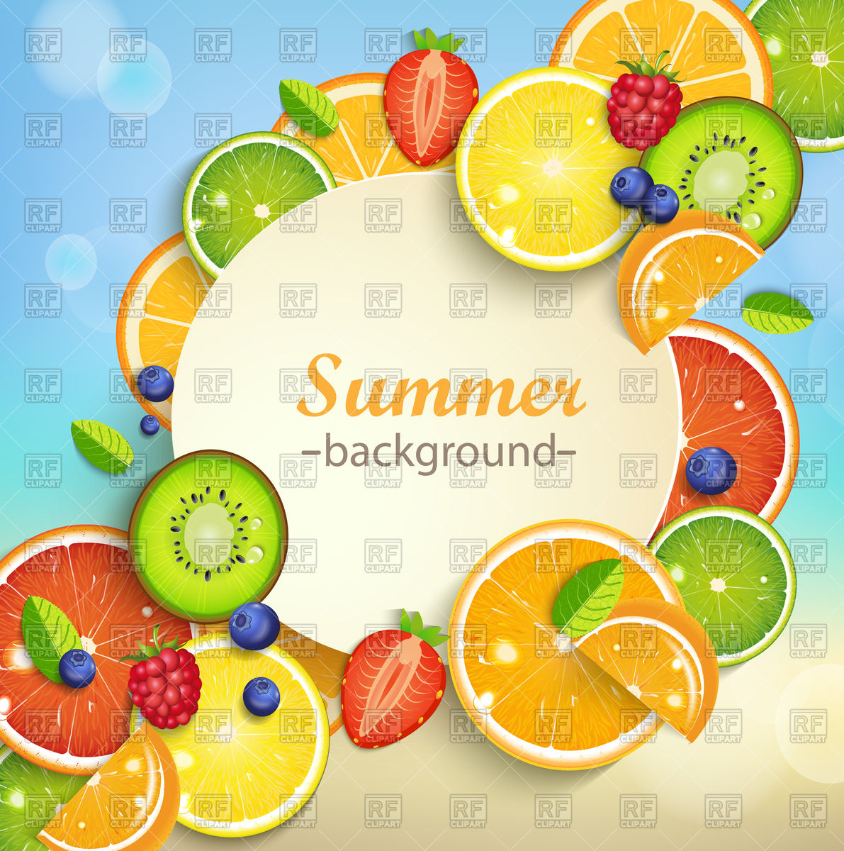 1191x1200 Summer Background With Tropical Fruits Vector Image Of Food