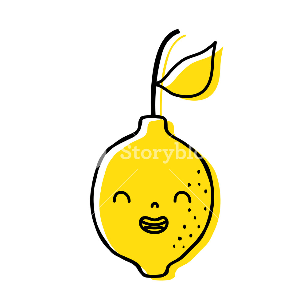 1000x1000 Color Cute Lemon Kawaii Smile Fruit Vector Illustration Royalty