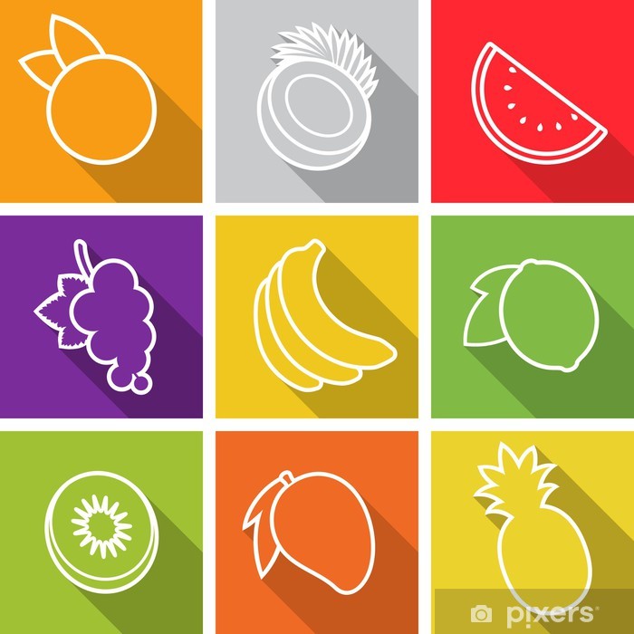 700x700 Flat Design Icons Set Of Fruit Vector Illustration Wall Mural