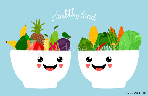 500x325 Kawaii Bowls With Fruits And Vegetables Vector Illustration Bowls