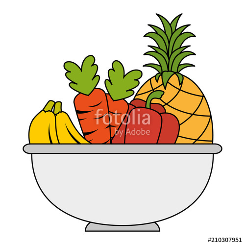 500x500 Bowl With Fruits And Vegetables Vector Illustration Design Stock