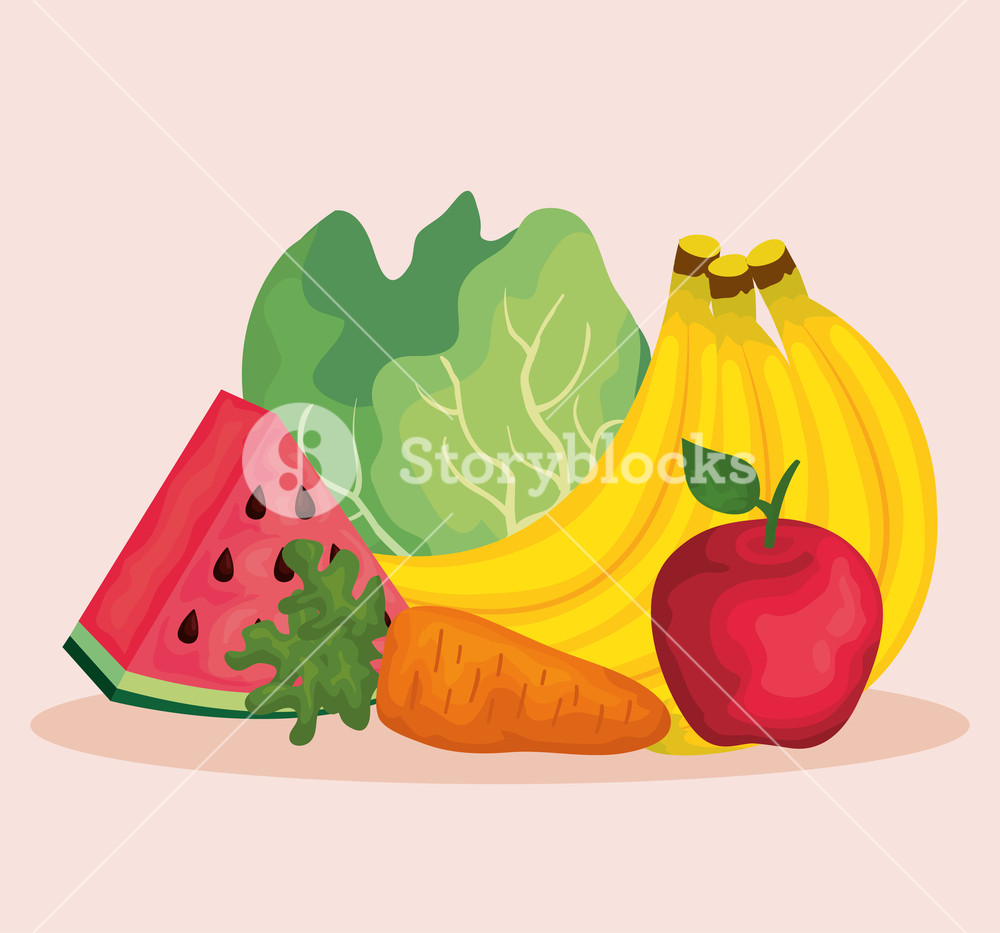 1000x933 Group Of Fruits And Vegetables Vector Illustration Design Royalty