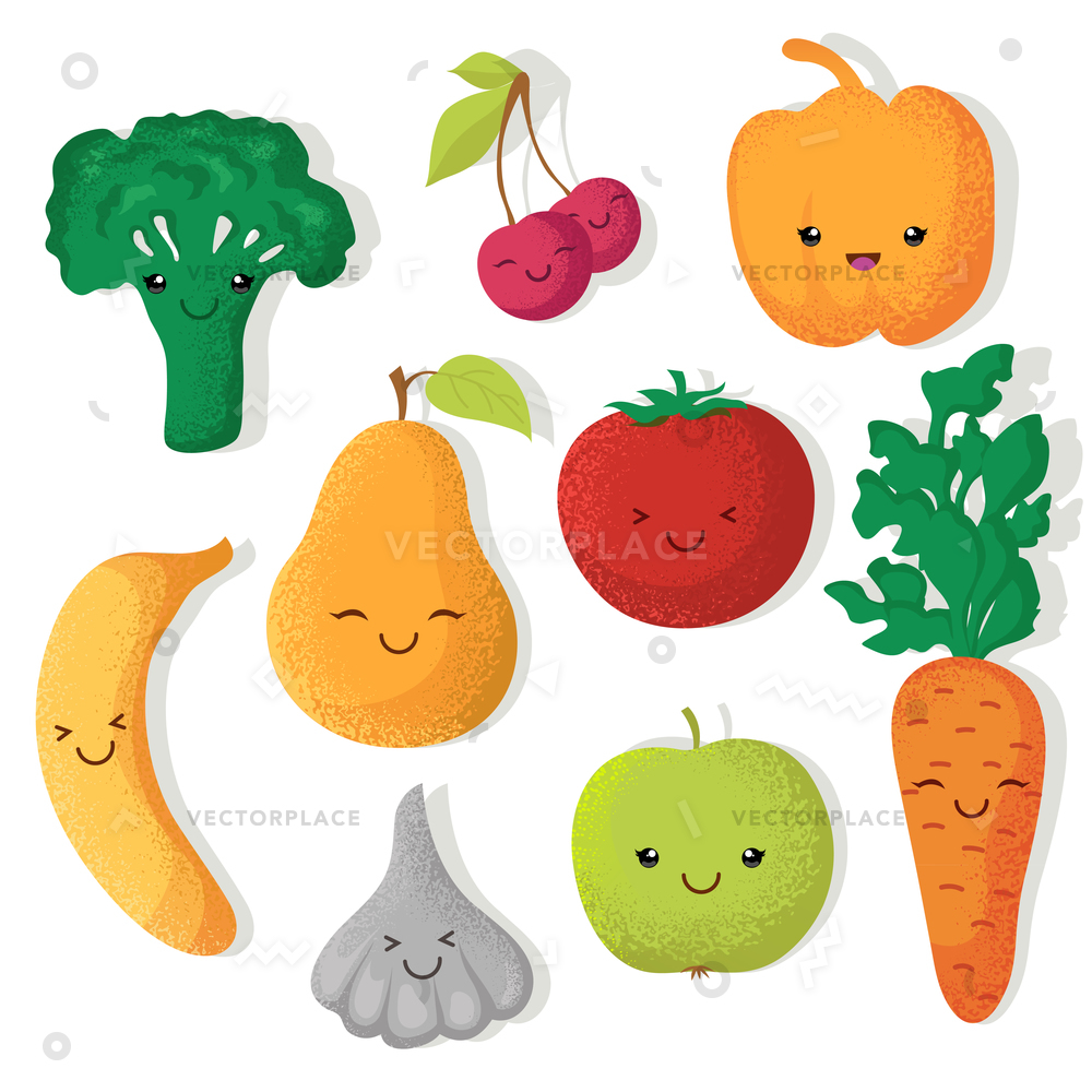 1000x1000 Cartoon Funny Fruits Vegetables Characters Vegetable Vector