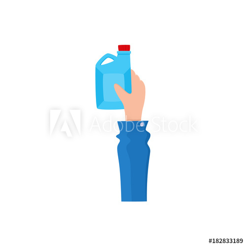 500x500 Hand Holding Plastic Oilcan, Gasoline Can, Fuel Tank, Flat Style