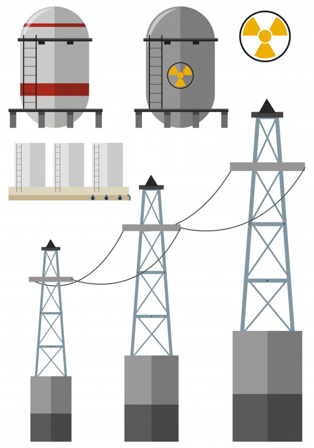 626x891 Energy Set With Fuel Tank And Electricity Wires Vector Free Download