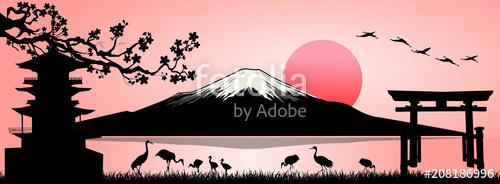 500x184 Mount Fuji, Landscape Silhouette Fuji Mountain