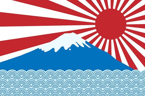 580x387 Vector Of Fuji With Sun And Wave