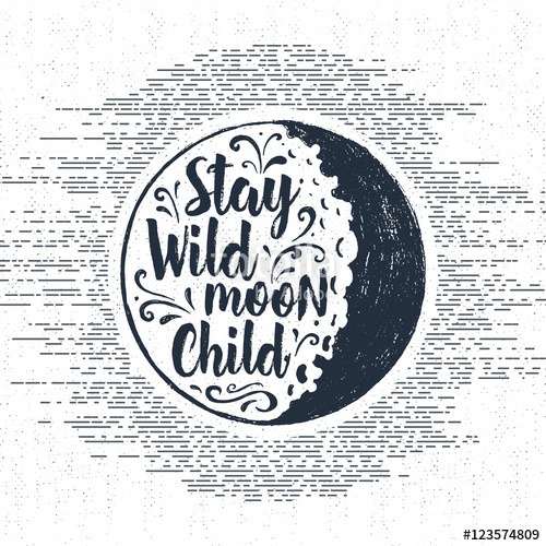 500x500 Hand Drawn Halloween Label With Textured Full Moon Vector